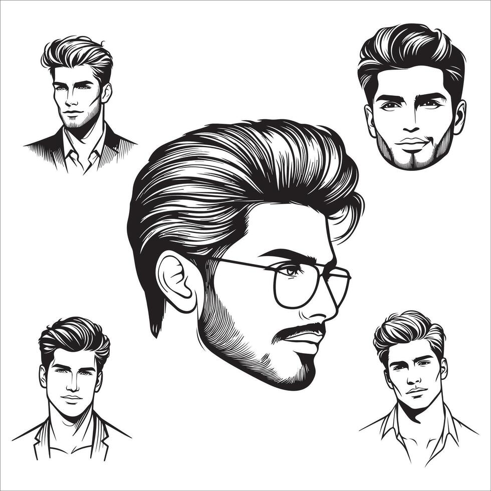 Subtle Masculine Features in Line Art Set vector