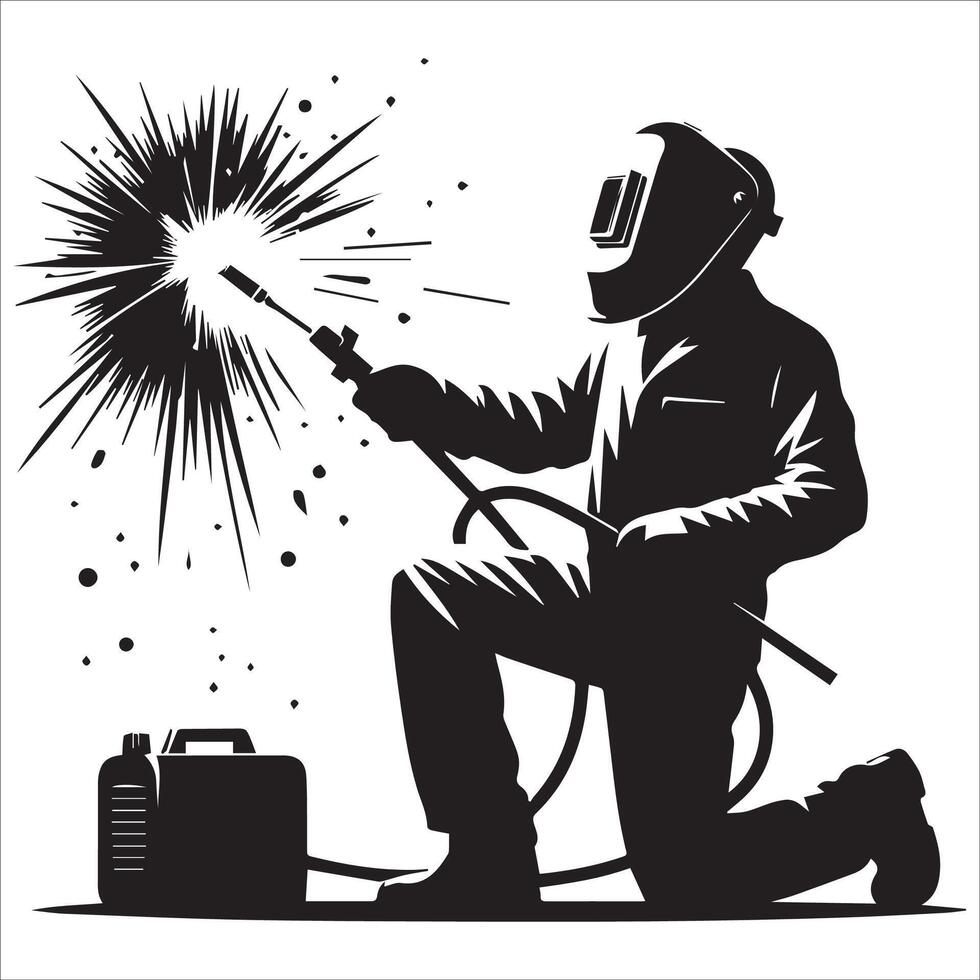 Kneeling Welder with Torch vector