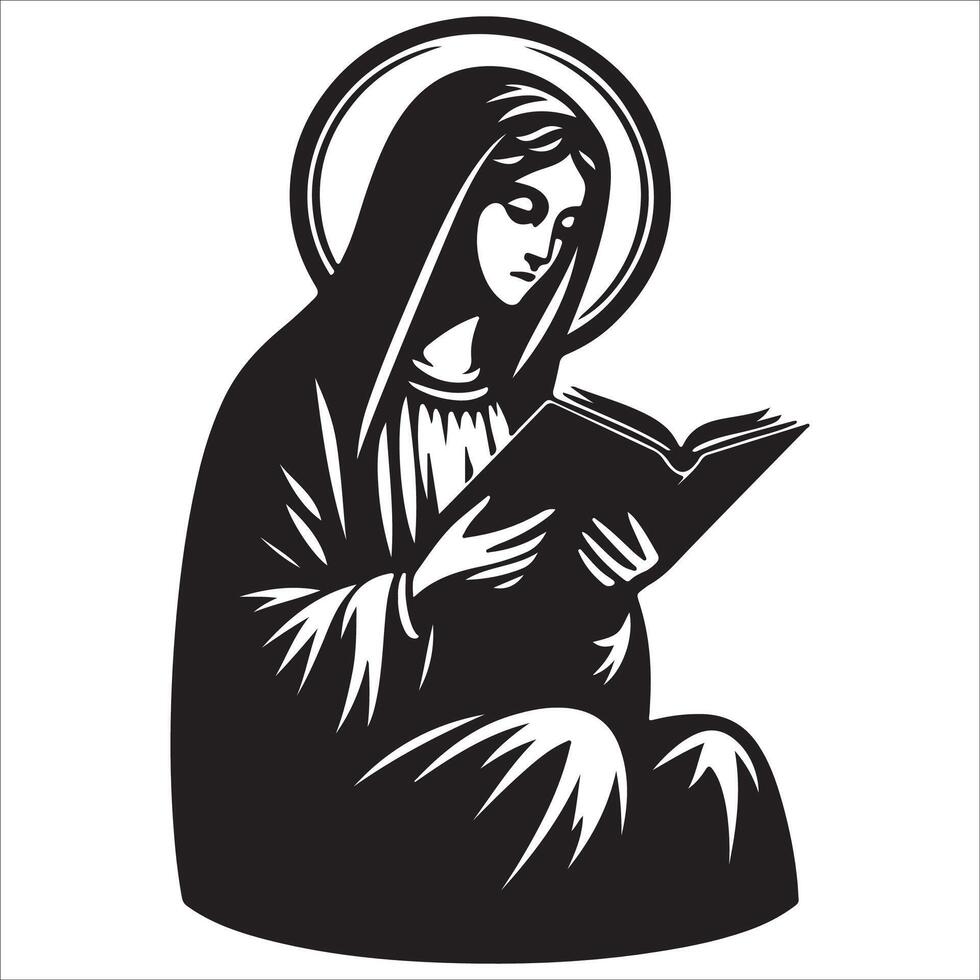 Peaceful Virgin Mary Reading Religious Book vector
