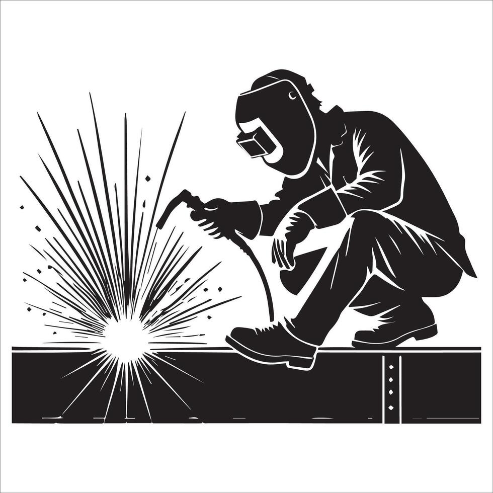 Skilled Welder Seated on Steel Beam Illustration vector