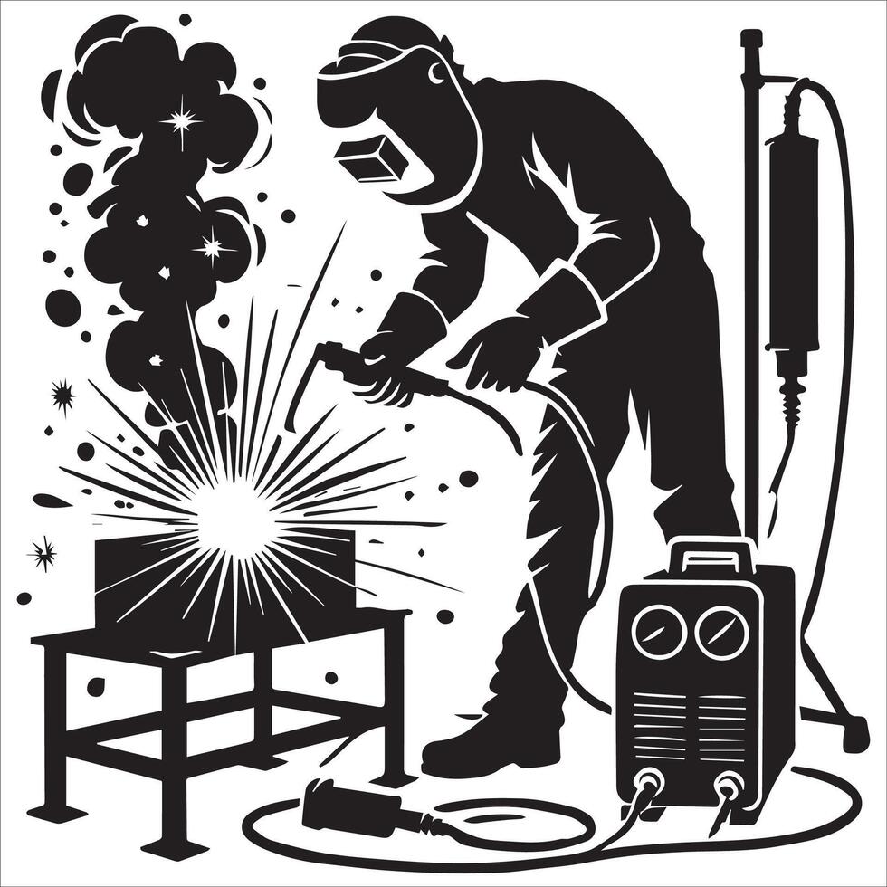 Bold Welder Silhouette on Steel Beam Design vector
