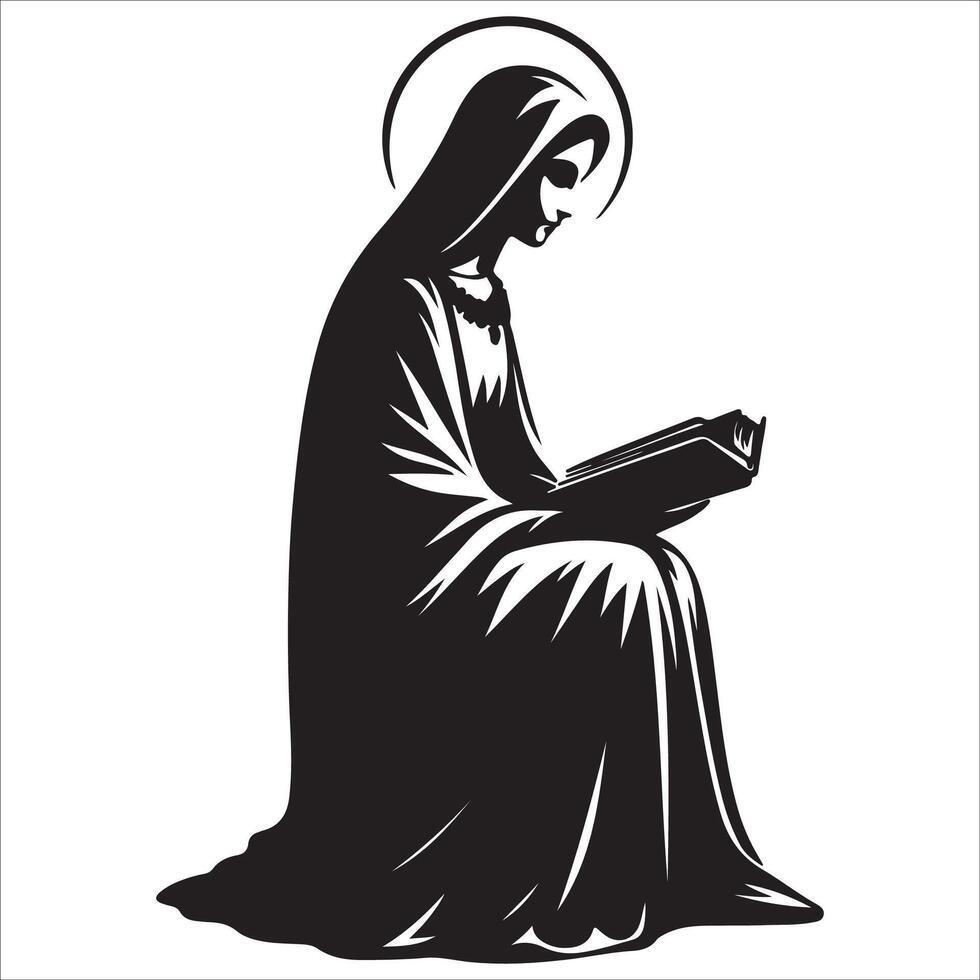 Devotional Virgin Mary Reading Scripture Art vector