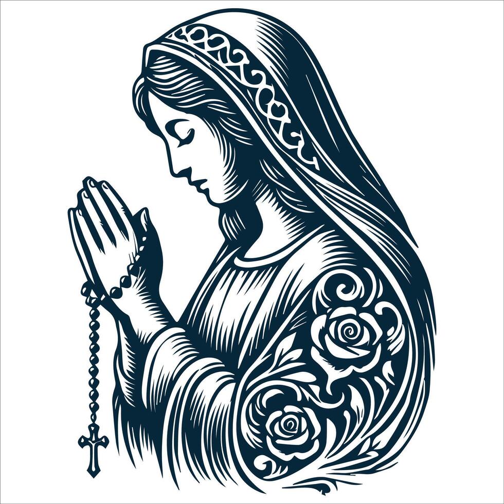 Virgin Mary Holding a Rosary Design vector