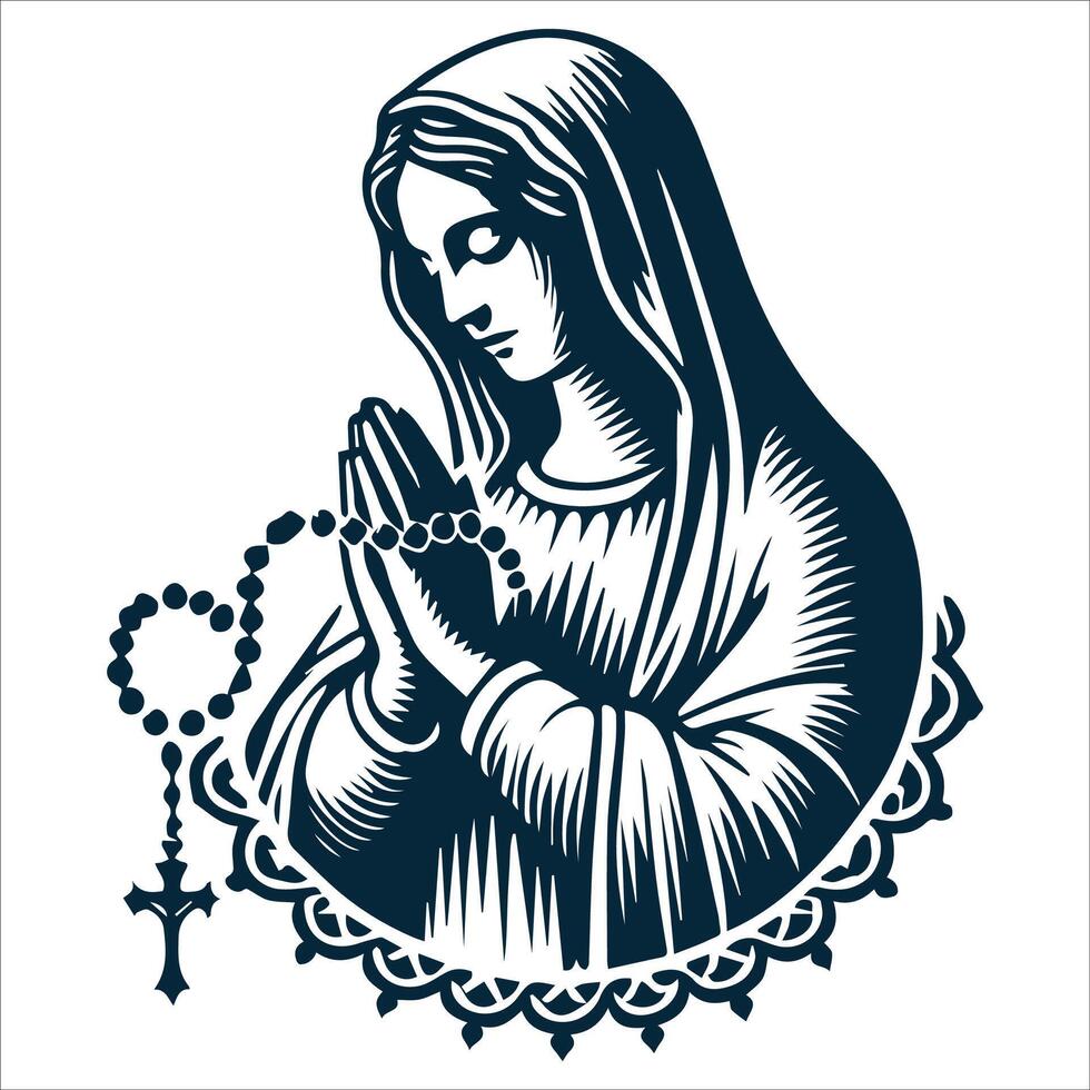 Sacred Virgin Mary with Rosary Illustration vector