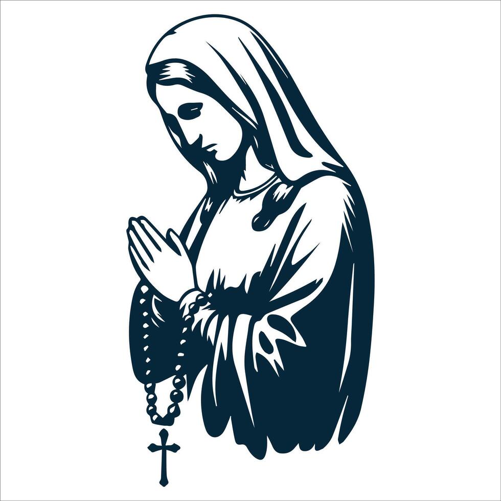 Devotional Virgin Mary Praying with Rosary vector