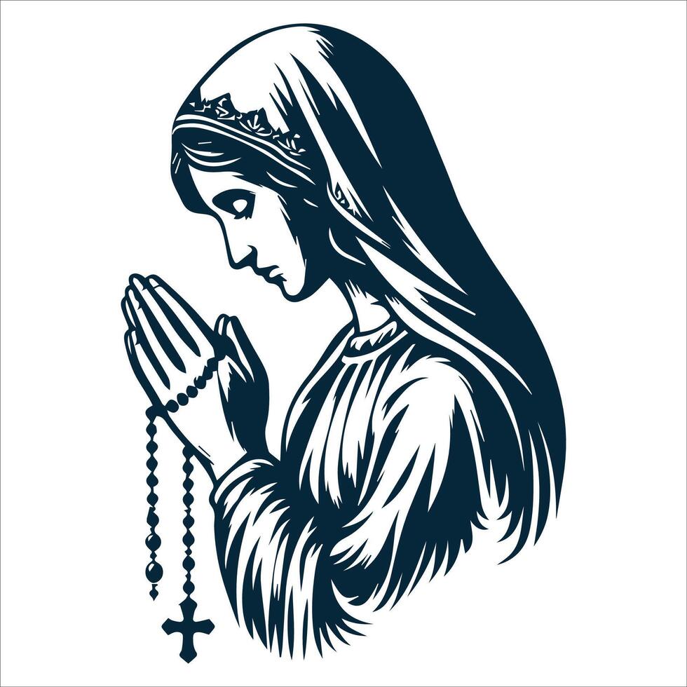 Spiritual Virgin Mary with Rosary in Hand vector