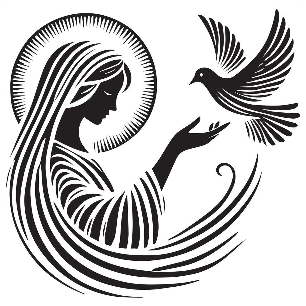 Virgin Mary with Doves in Prayer Design vector