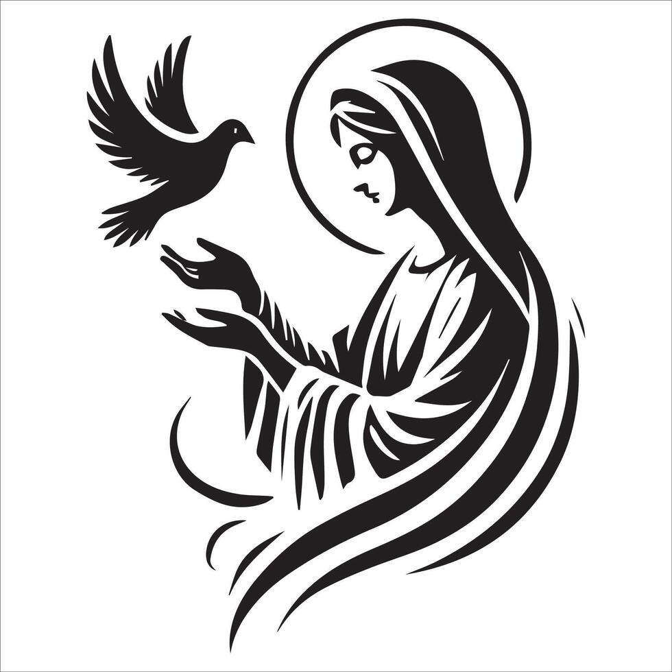 Divine Virgin Mary with Flying Doves Graphic vector