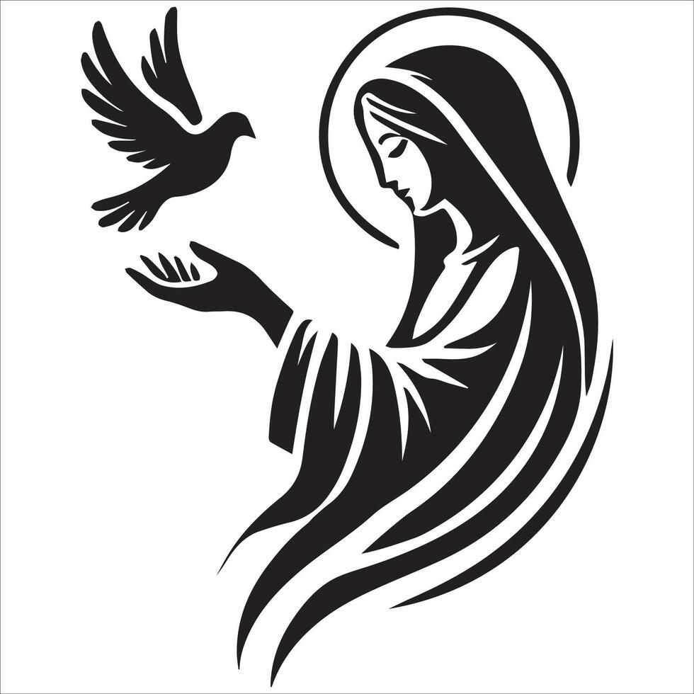Virgin Mary Holding Doves in Her Hands vector
