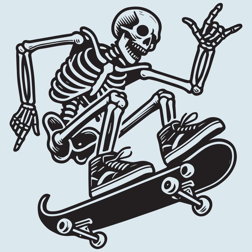Skeleton with Skateboard in Motion vector