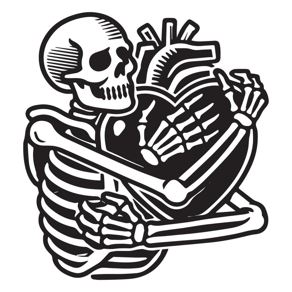 Spooky Skeleton with Pulsing Heart Illustration vector