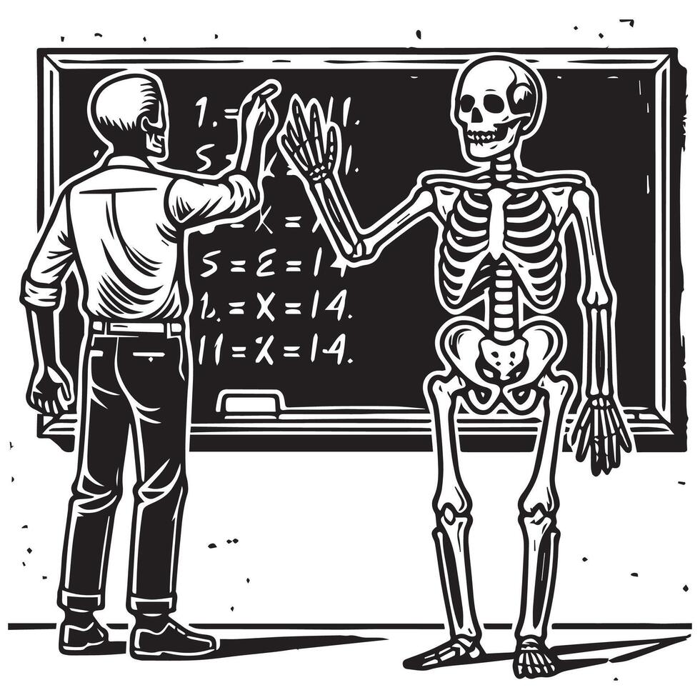 Skeleton Writing on a Chalkboard vector