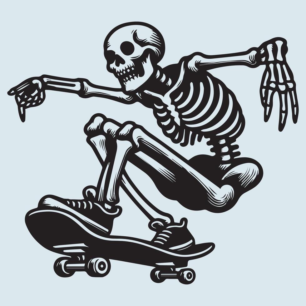 Spooky Skeleton on a Skateboard vector