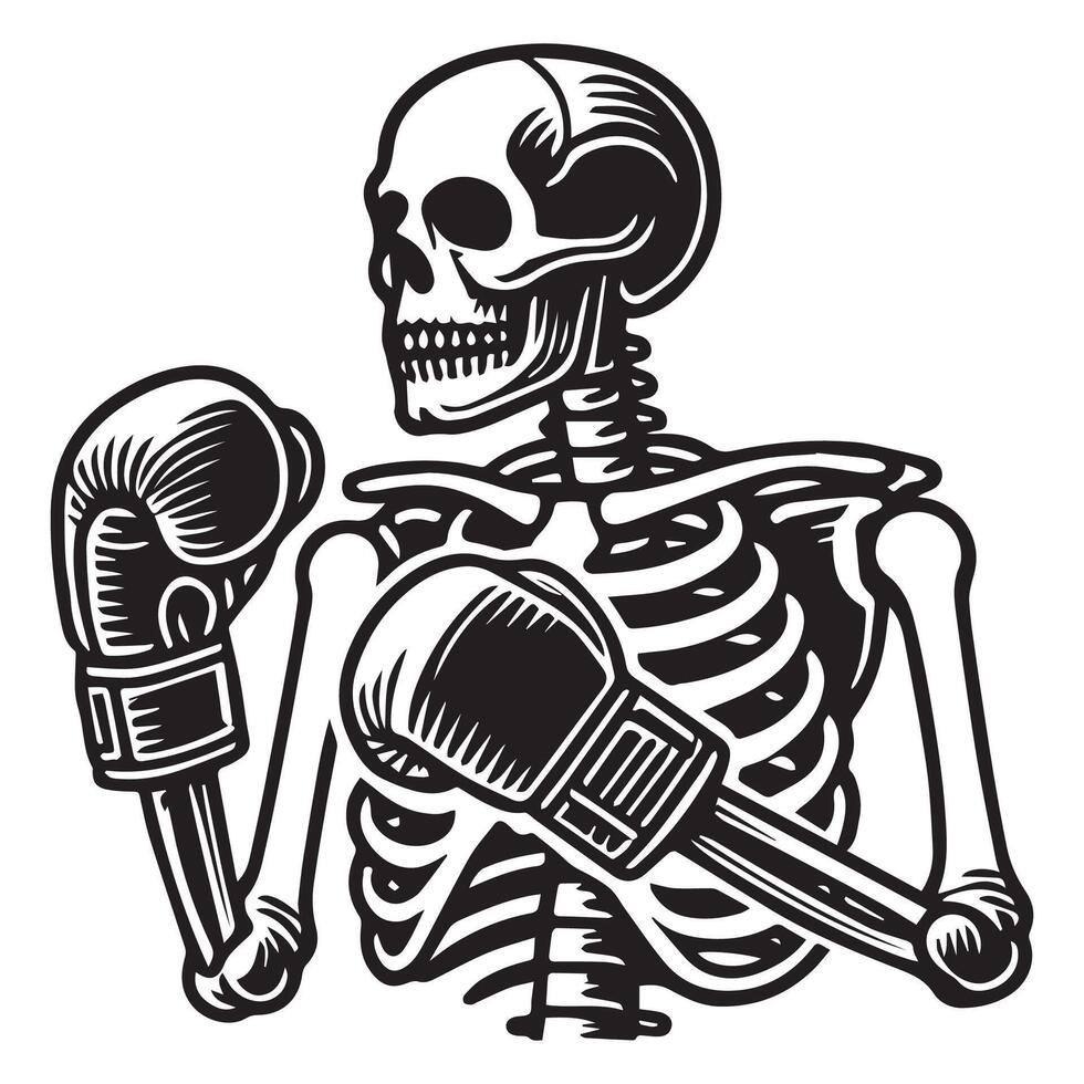 Spooky Skeleton Throwing Punches Illustration vector