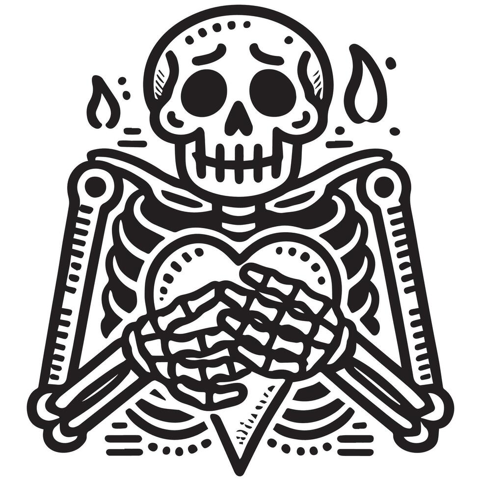 Ghostly Skeleton Cradling a Beating Heart vector
