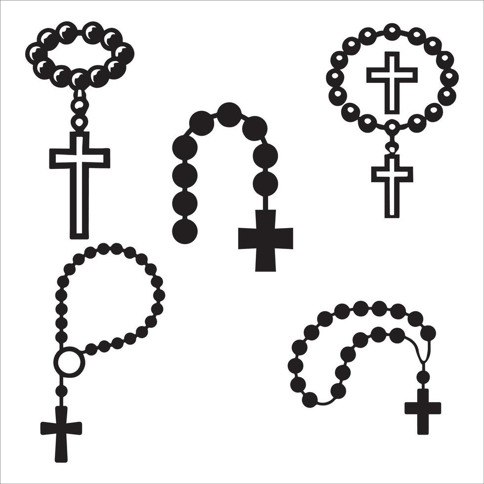 Rosary Prayer Beads Minimalist Icon Set vector