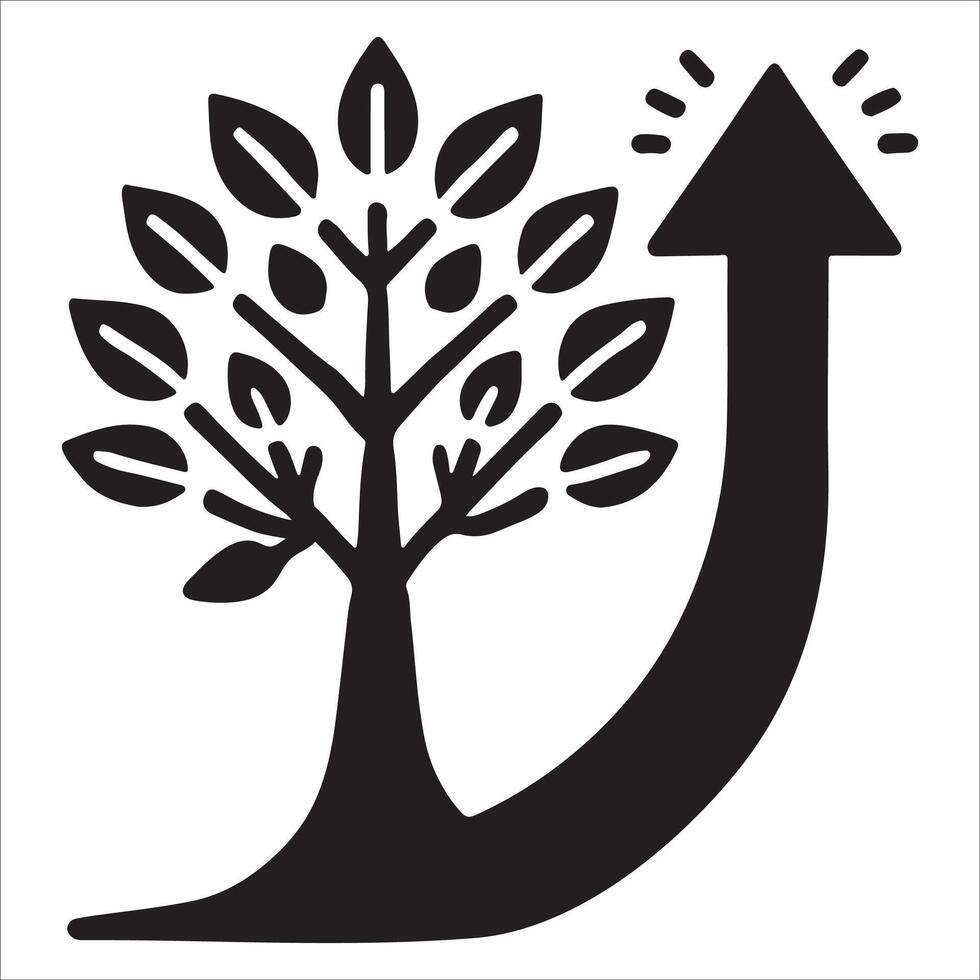 Simple Tree Silhouette with Expanding Leaves vector