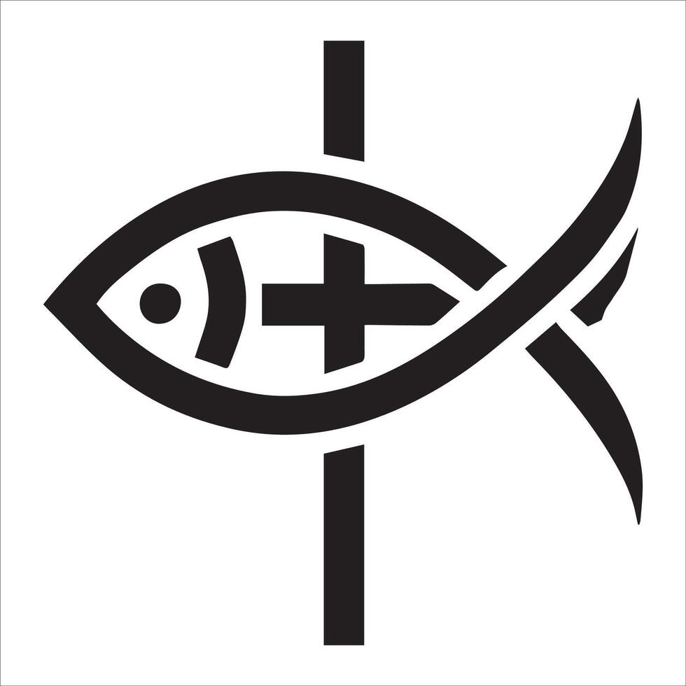 Classic Christian Fish Icon in Black-and-White vector
