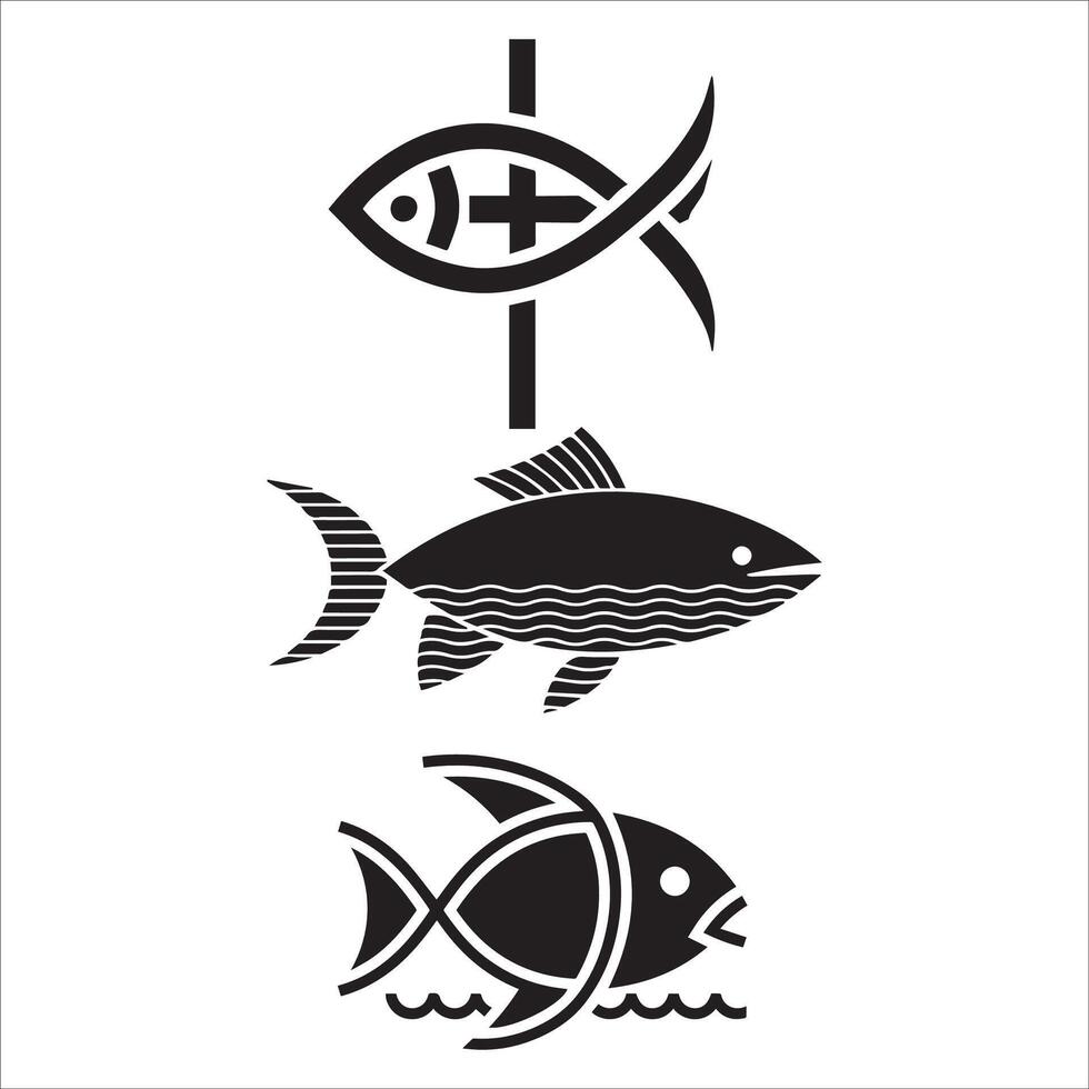 Black-and-White Christian Fish Silhouette Set vector