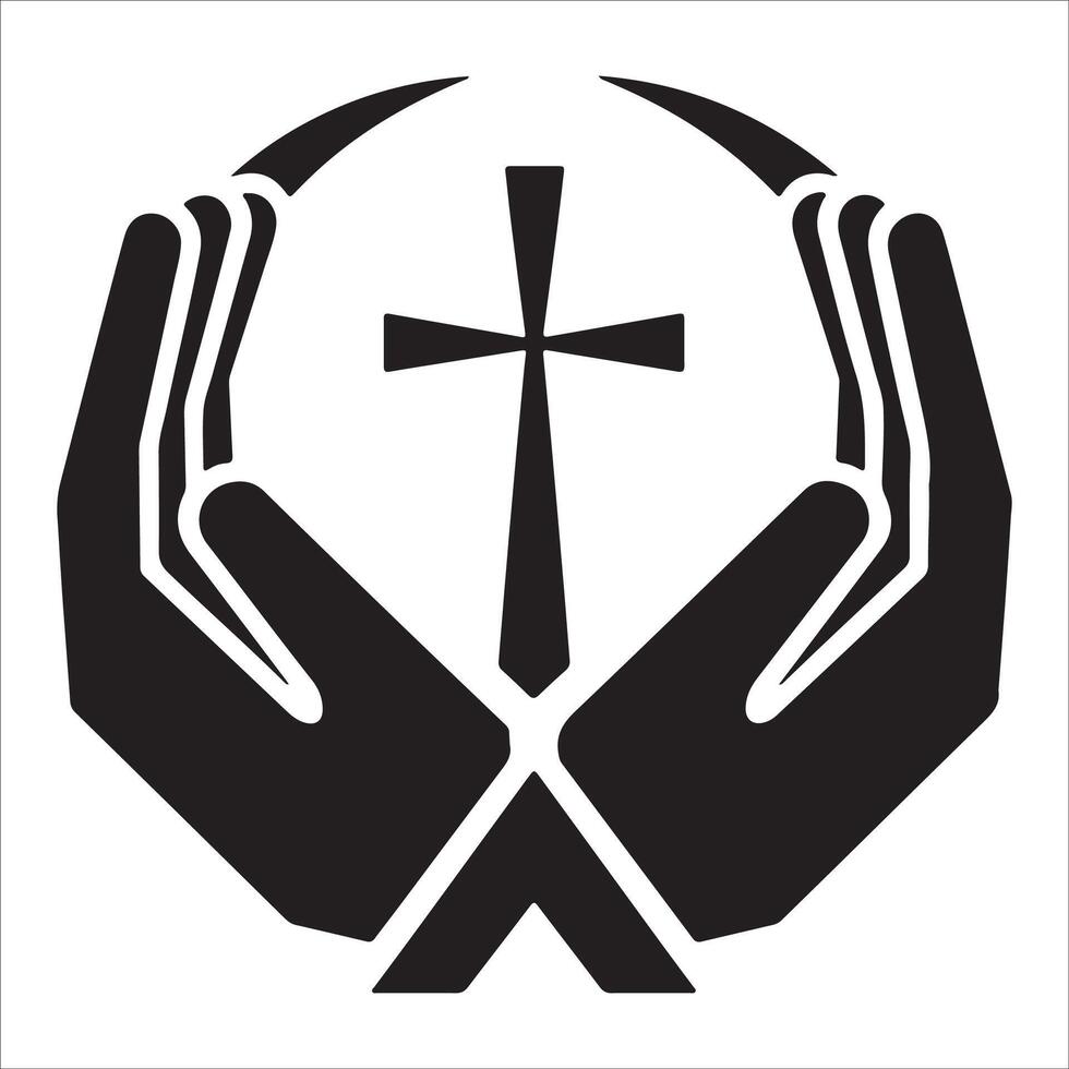 Minimalist Healing Symbol with Cross and Hands vector