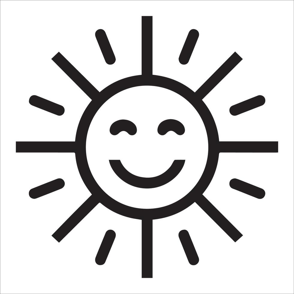 Black-and-White Happy Sun Outline Design vector