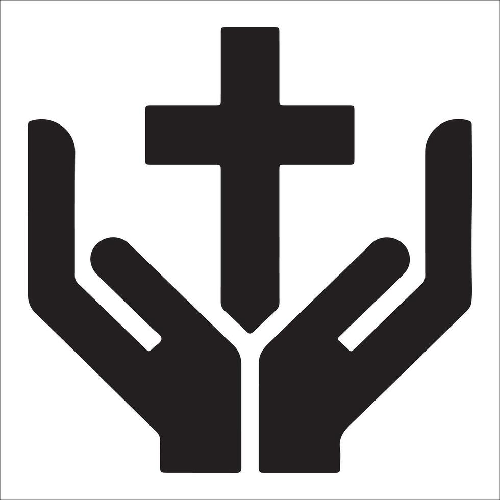 Healing Hands with Cross Symbol in Line Art vector