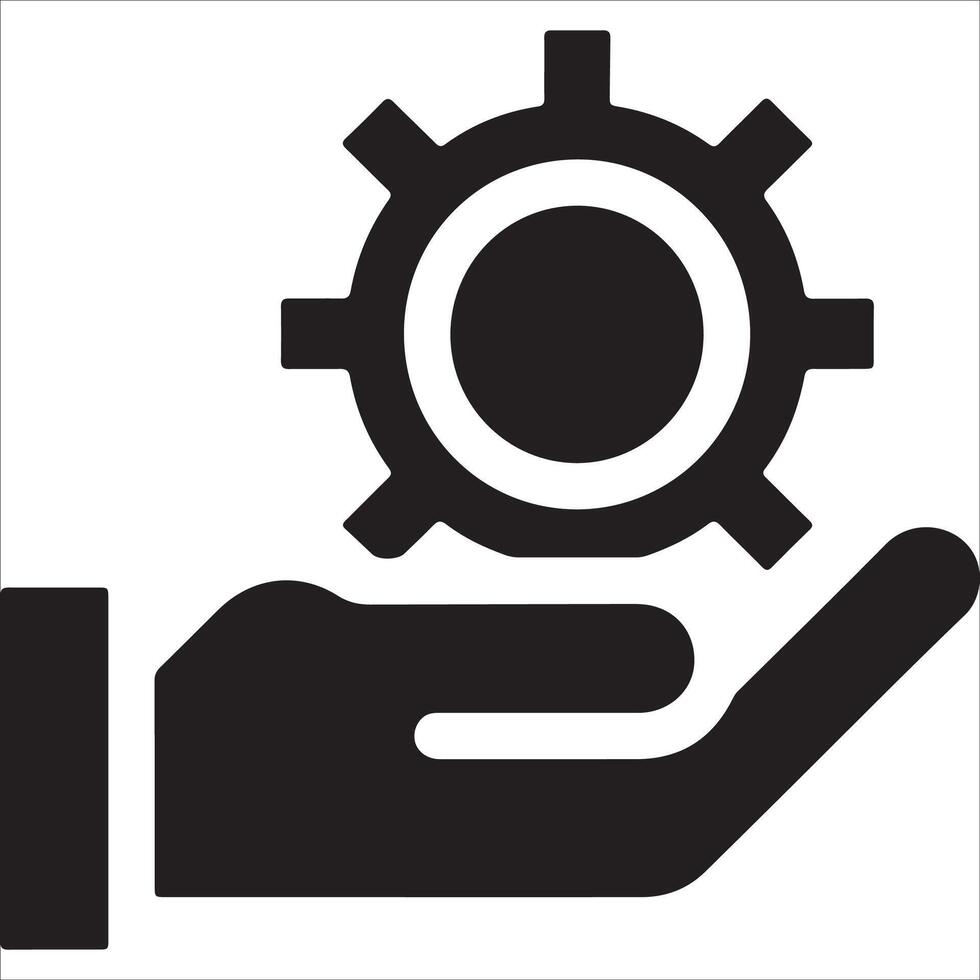 Service Icon with Hand and Gear in Line Art vector