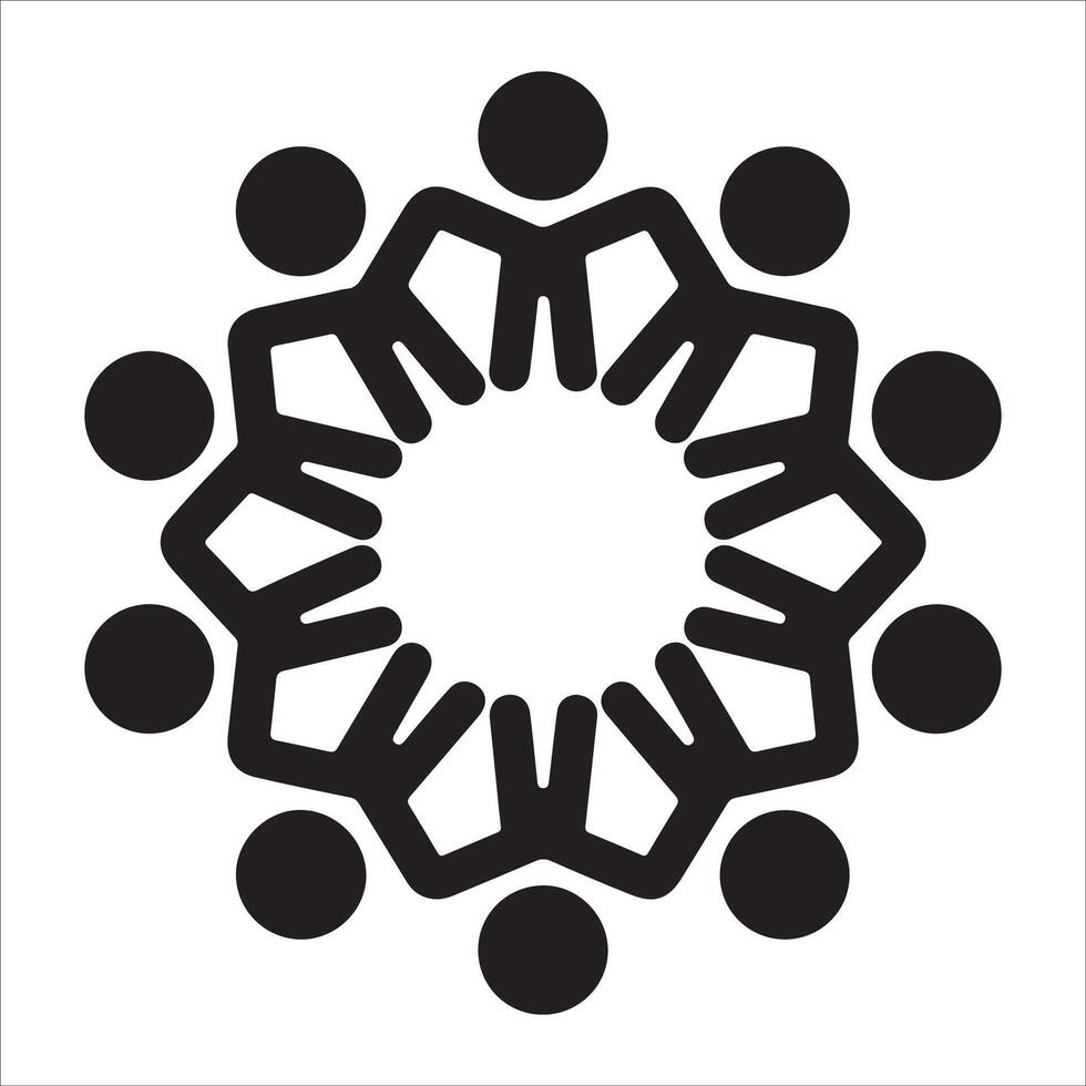 Black-and-White Icon of People Joined Together vector