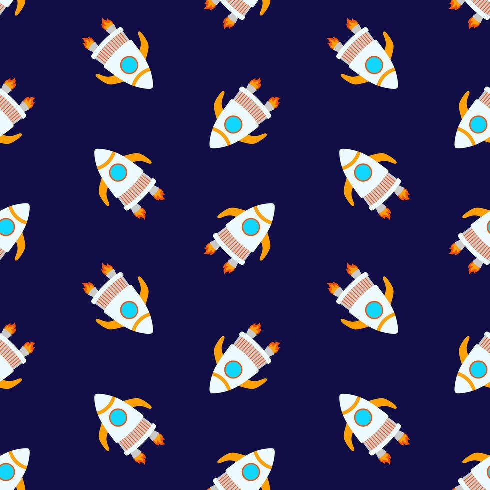 Space jets seamless pattern. Children spaceships design, rocket background, galaxy wallpaper vector