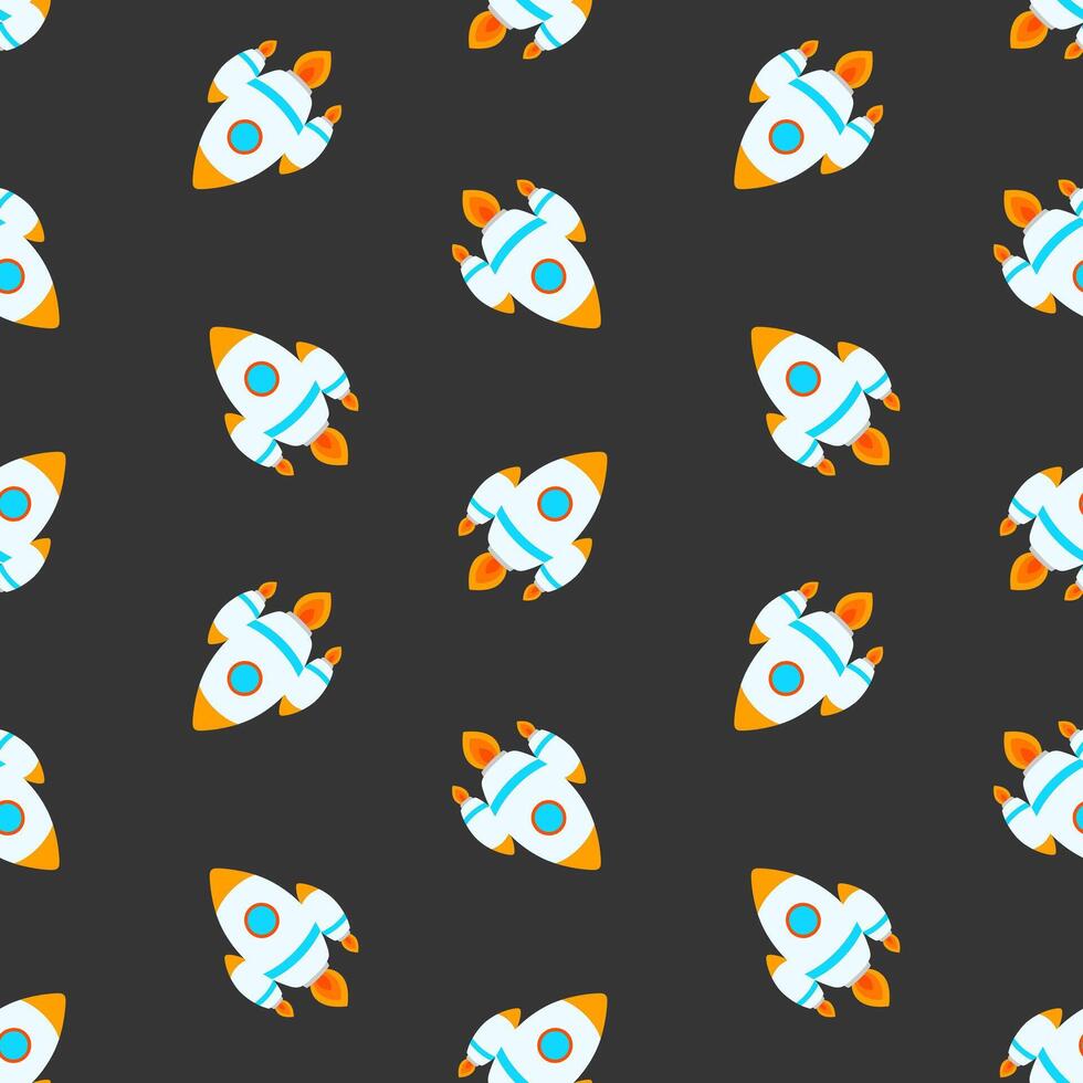 Rockets on grey background seamless pattern. Kids spaceships design, jet, galaxy wallpaper vector