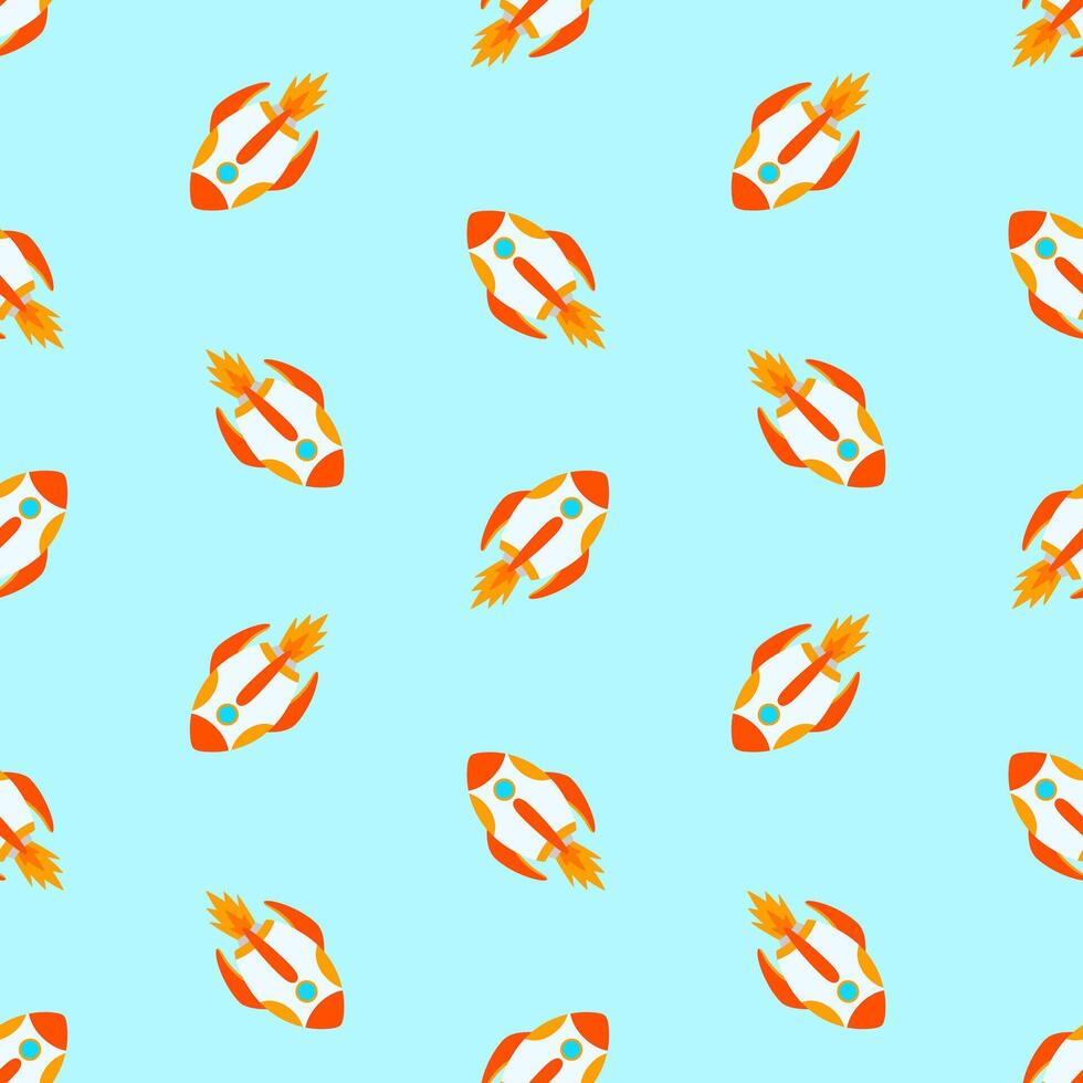 Rocket spaceship seamless pattern. Children universe design, jet background, galaxy wallpaper vector