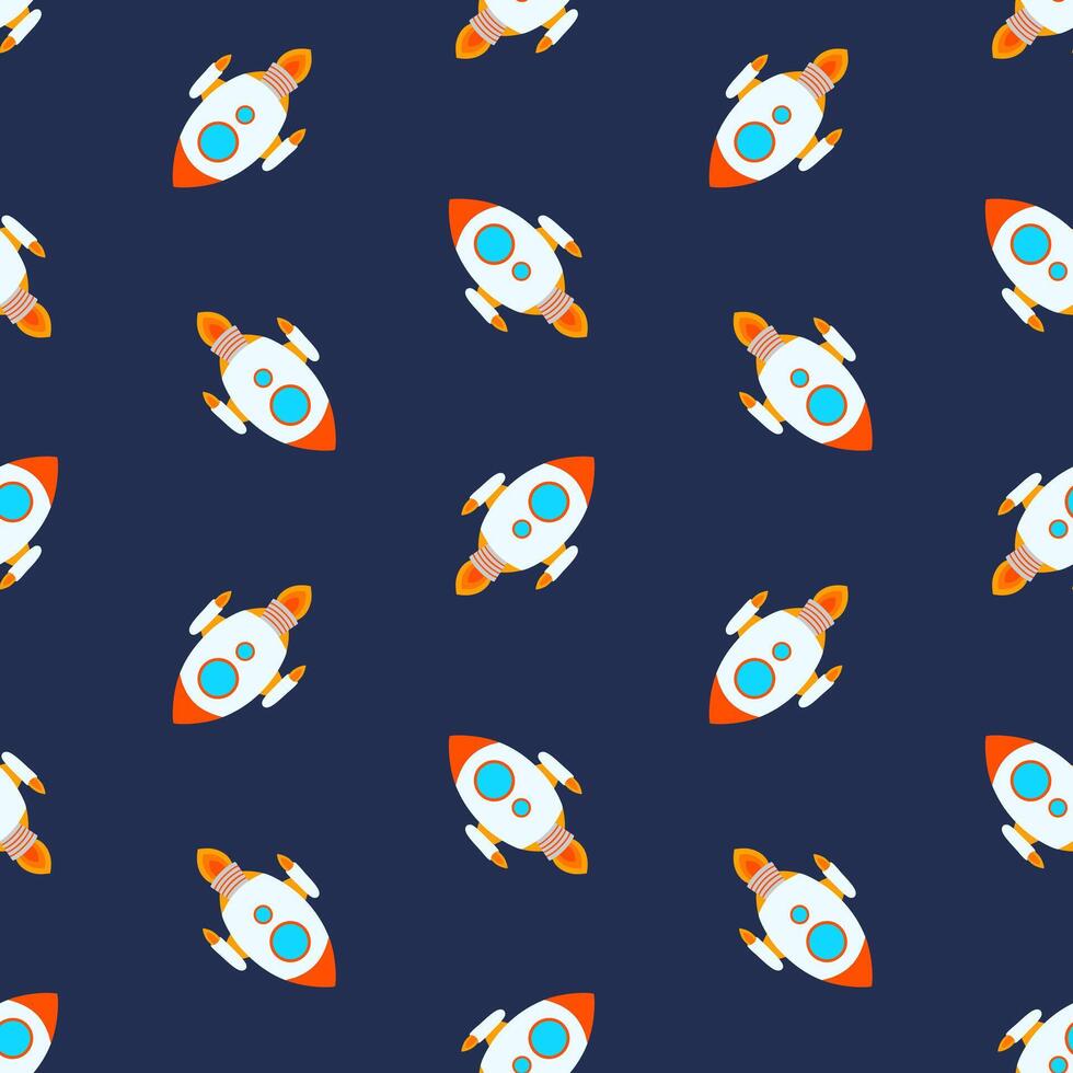 Kids rockets seamless pattern. Children spaceships design, jet background, galaxy wallpaper vector