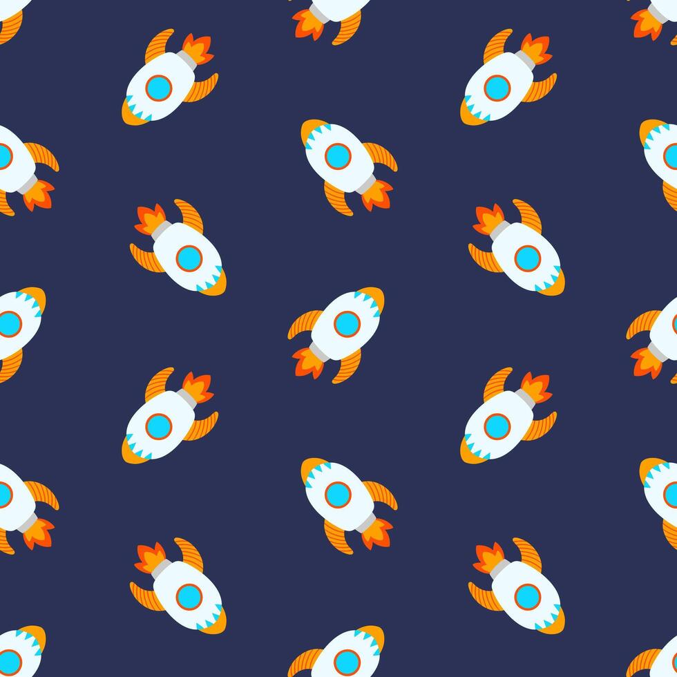 Spacecraft seamless pattern. Rocket, spaceship design, jet background, galaxy wallpaper vector