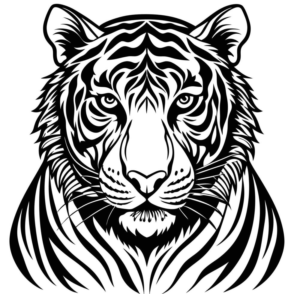 a tiger head with a black and white design vector