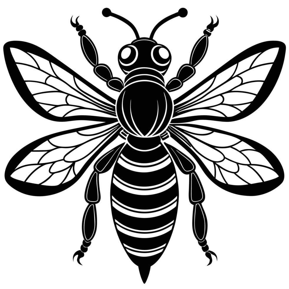 a black and white illustration of a bee vector