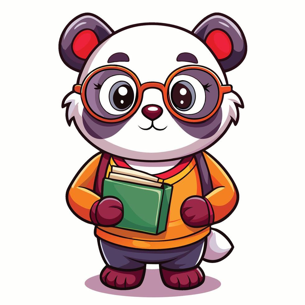 panda with glasses and book vector