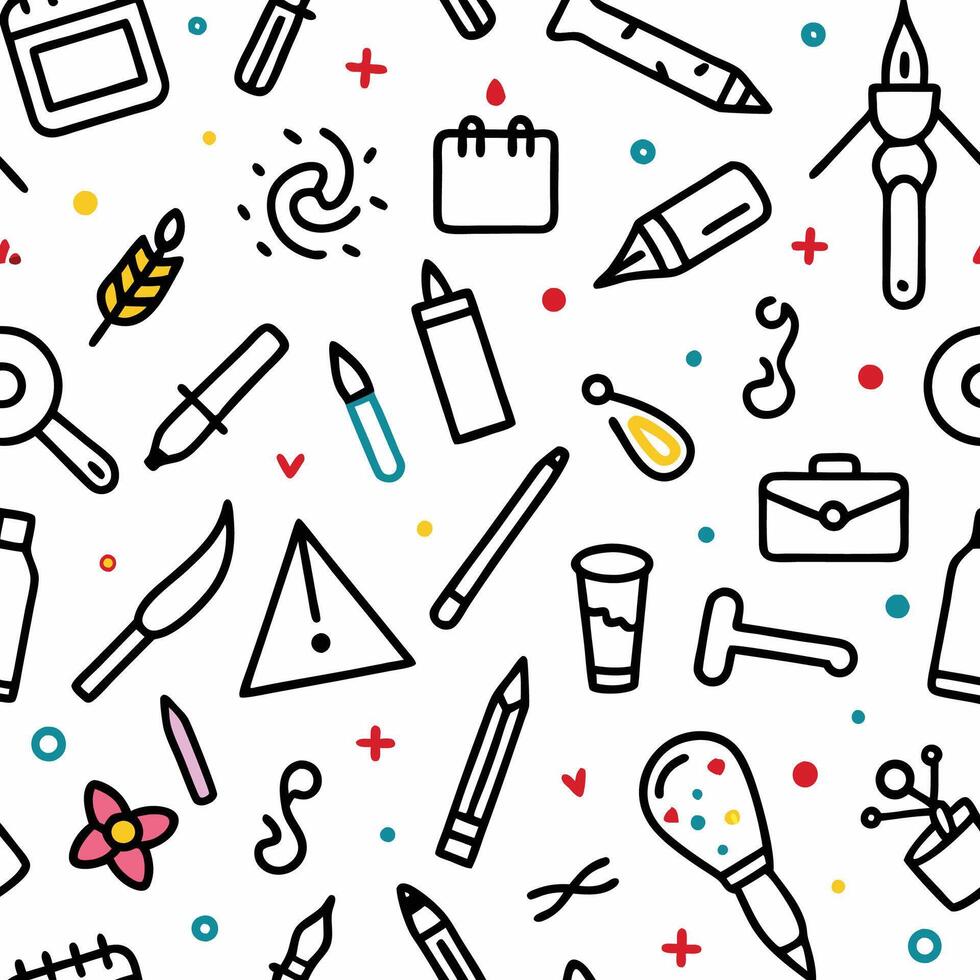 a seamless pattern with various objects and tools vector