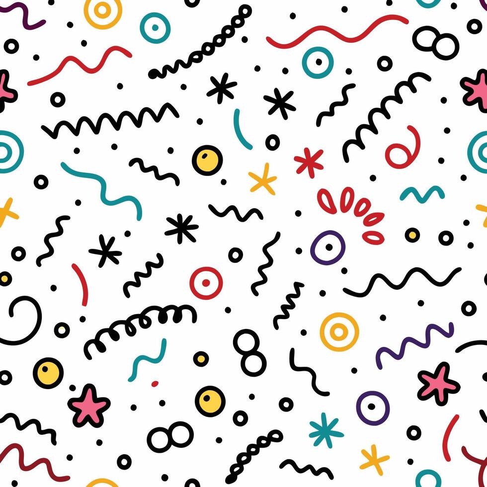 seamless pattern with colorful doodles and shapes vector
