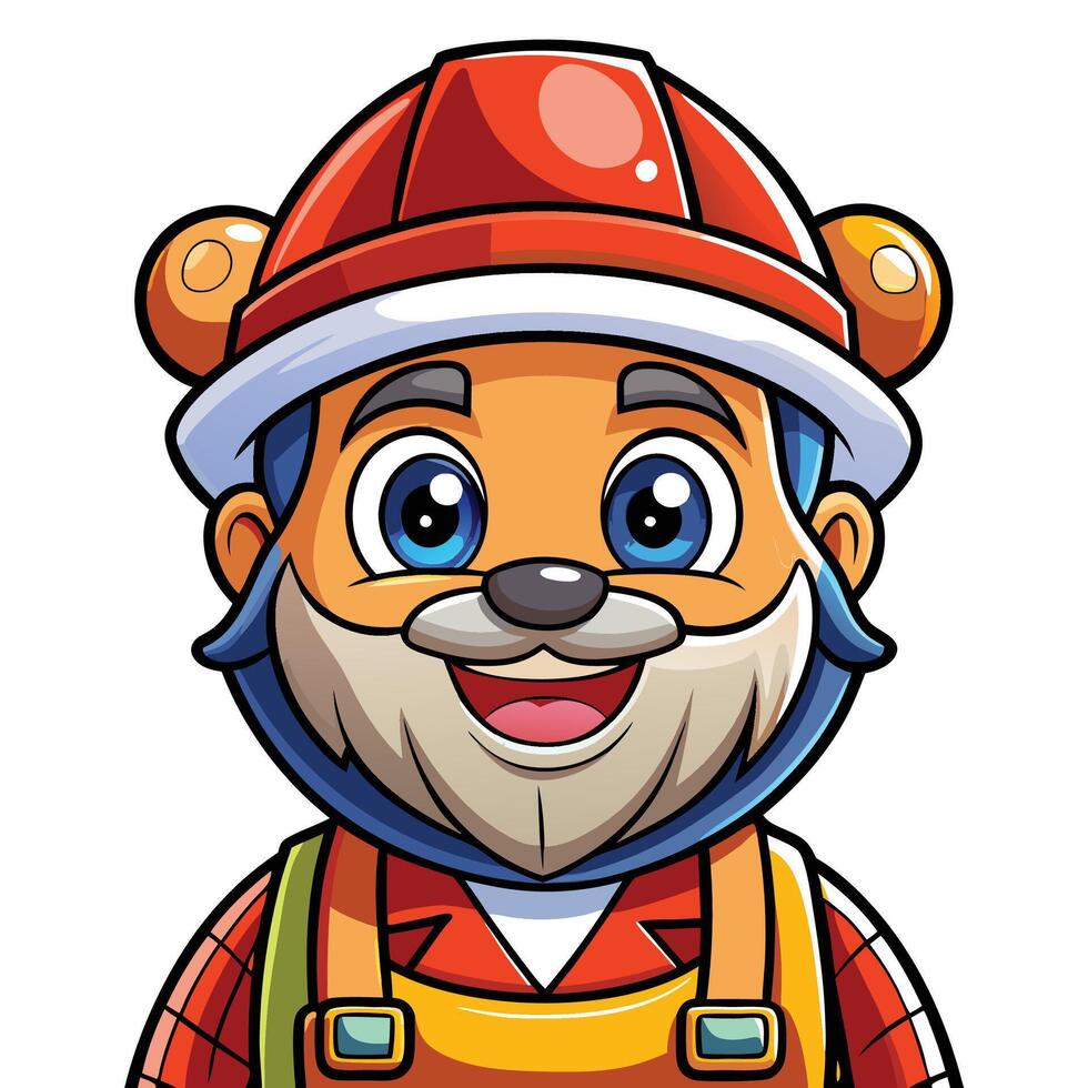 a cartoon bear wearing a red hat and overalls vector