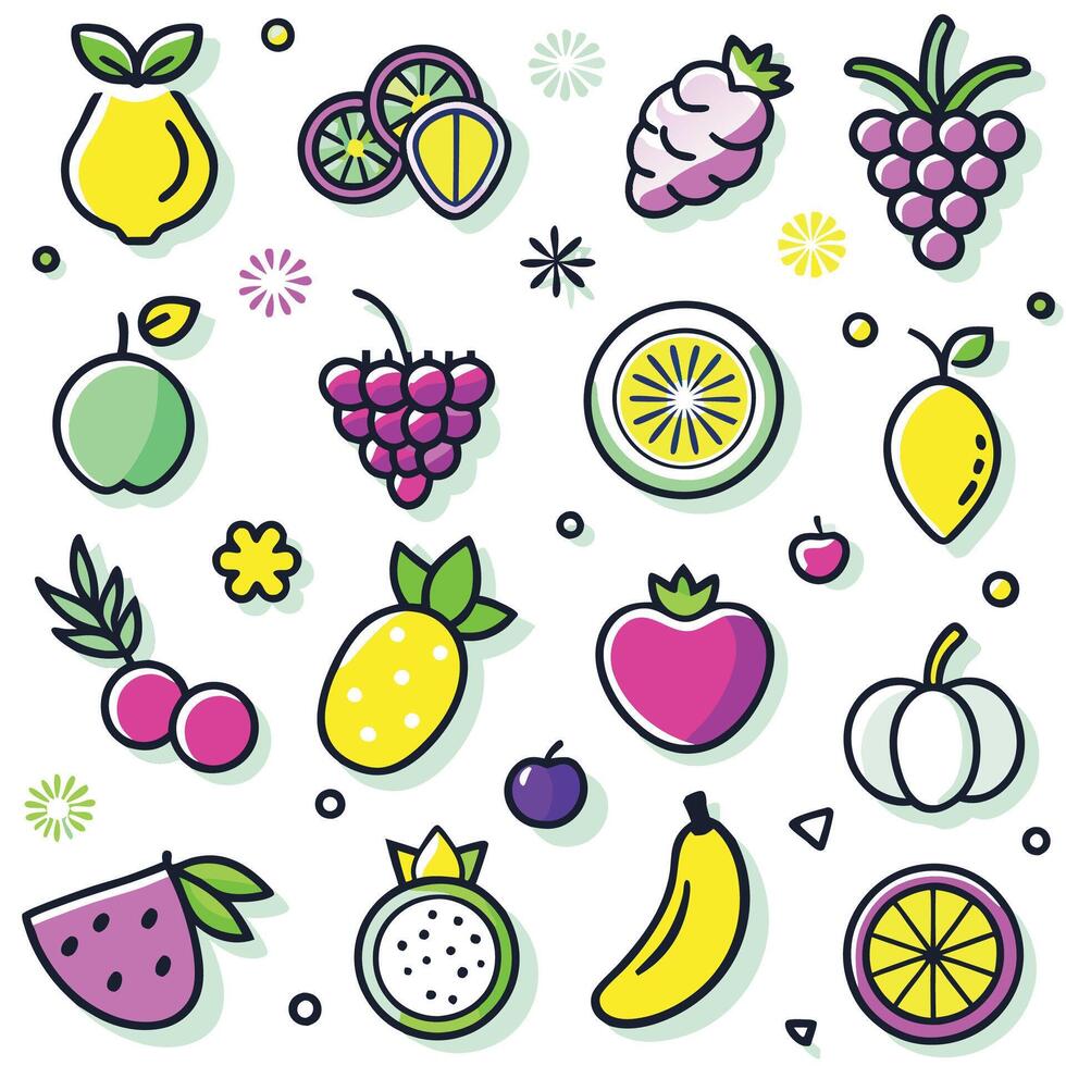 fruit icons set in a colorful style vector
