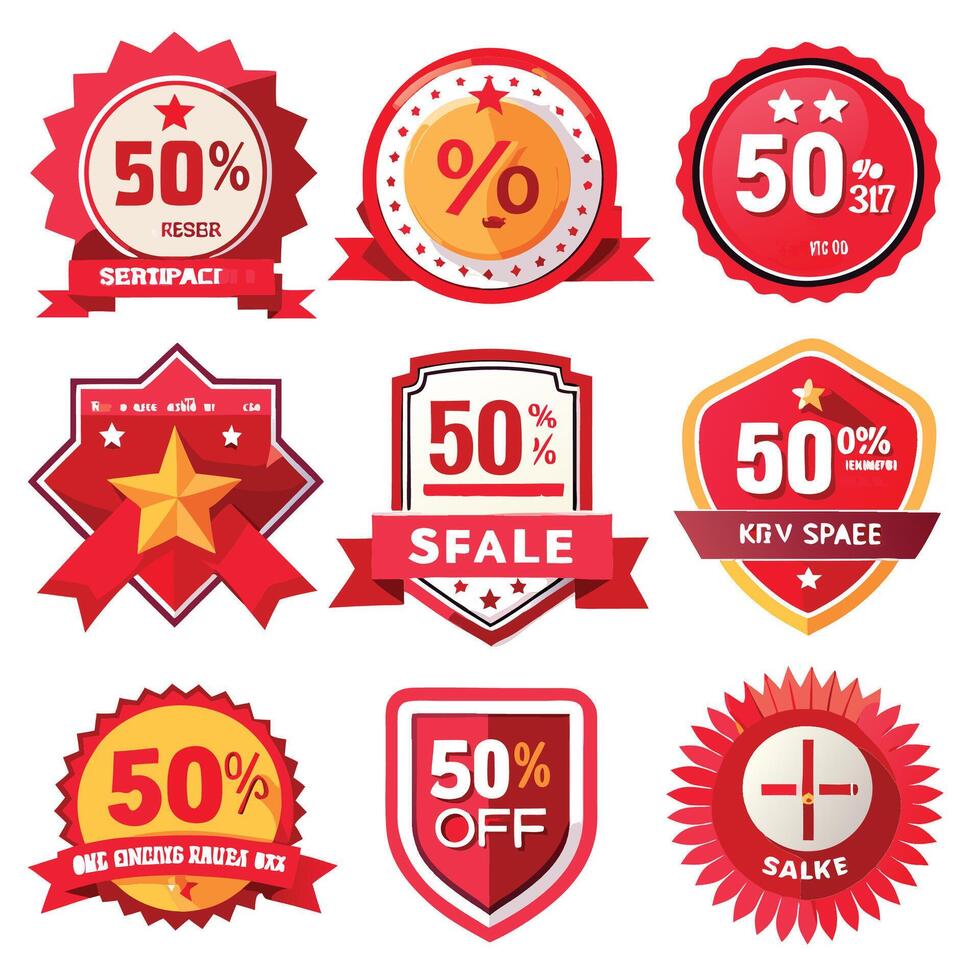 red sale badges and labels with 50 percent off vector