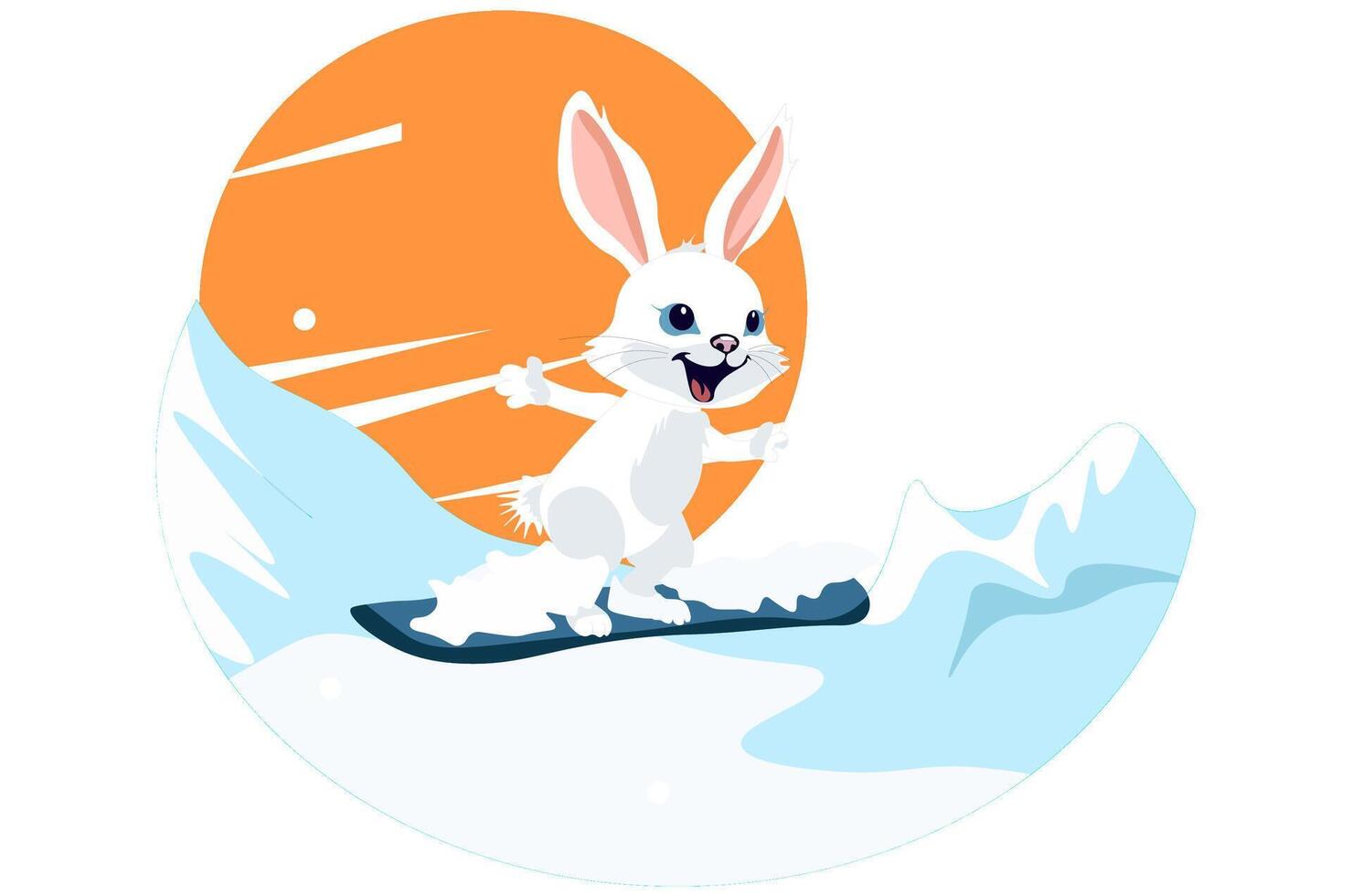 Rabbit snowboards. Cute rabbit in winter. vector