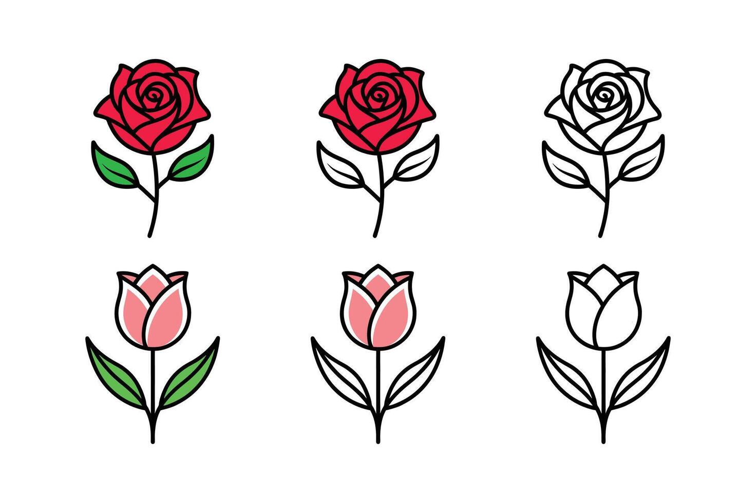 Rose and Tulip Bundle with Three Unique Styles vector