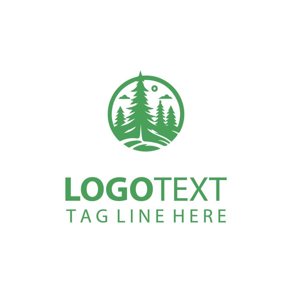 Evergreen Oak forest tree logo vector