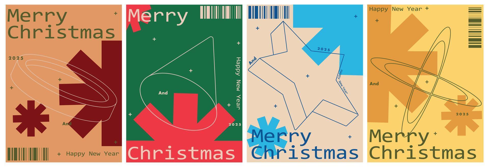 Modern Trendy Abstract Merry Christmas Poster Collection with Geometric Shapes vector