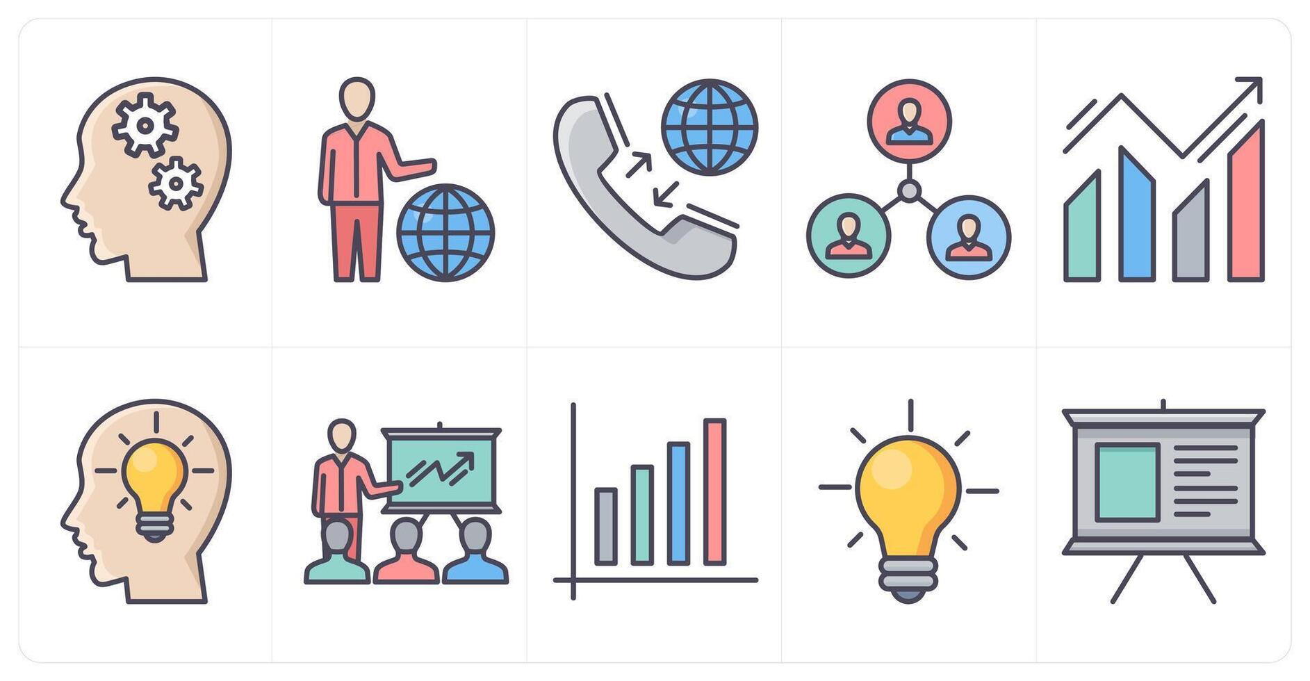 A set of 10 business icons as business management, global business, international call vector