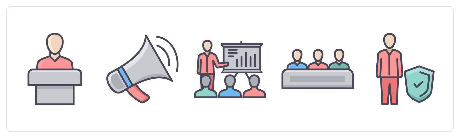 A set of 5 Business icons as speech, speaker, business presentation vector