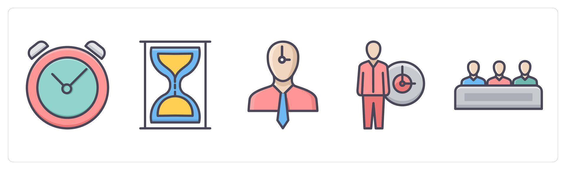 A set of 5 Business icons as alarm, sandglass, time management vector