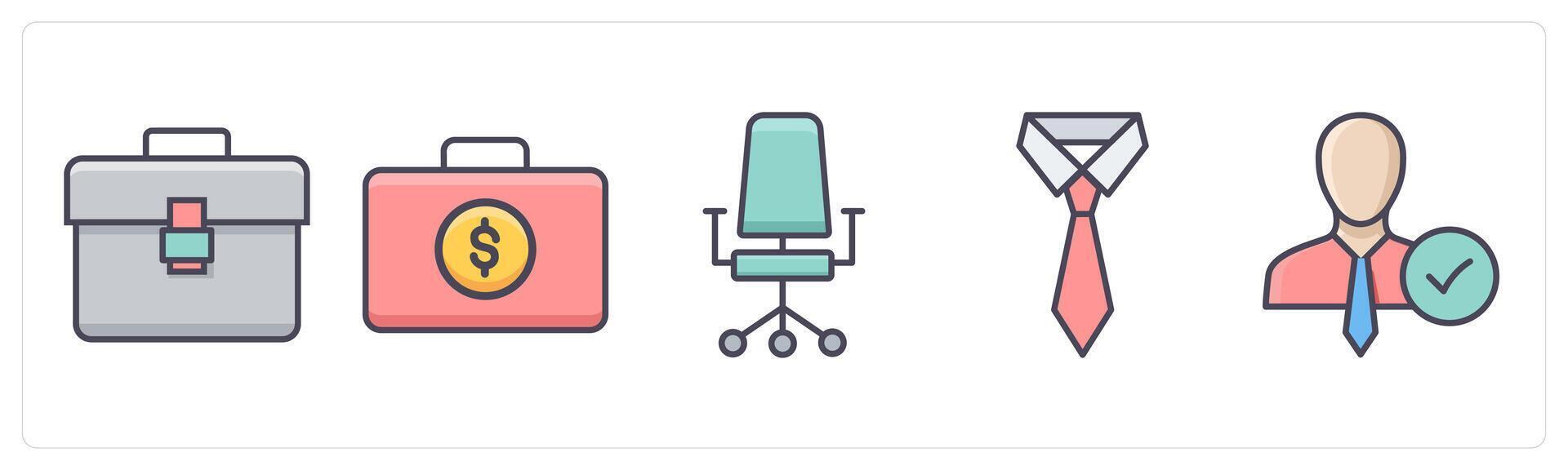 A set of 5 Business icons as portfolio, financial portfolio, office chair vector