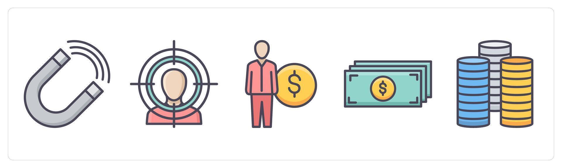 A set of 5 Business icons as attraction, customer focus, accountant vector